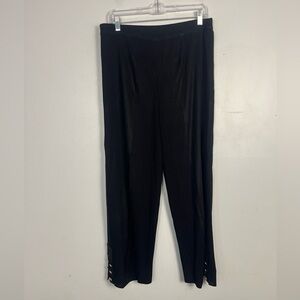 Exclusively Misook Womens L Black Knit Ankle Pant Pull On Wide Leg Split Hem